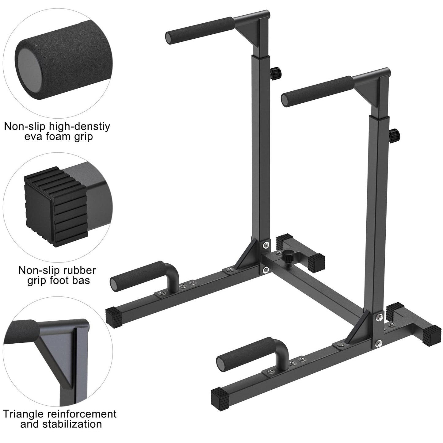 SELEWARE Heavy Duty Dip Bar, Adjustable Width & Height Dip Station Home Gym Fitness Equipment, 1000lbs Capacity, Multifunctional Strength Training Dip Stand W/Push Up Bar for Tricep Dips L-Sits