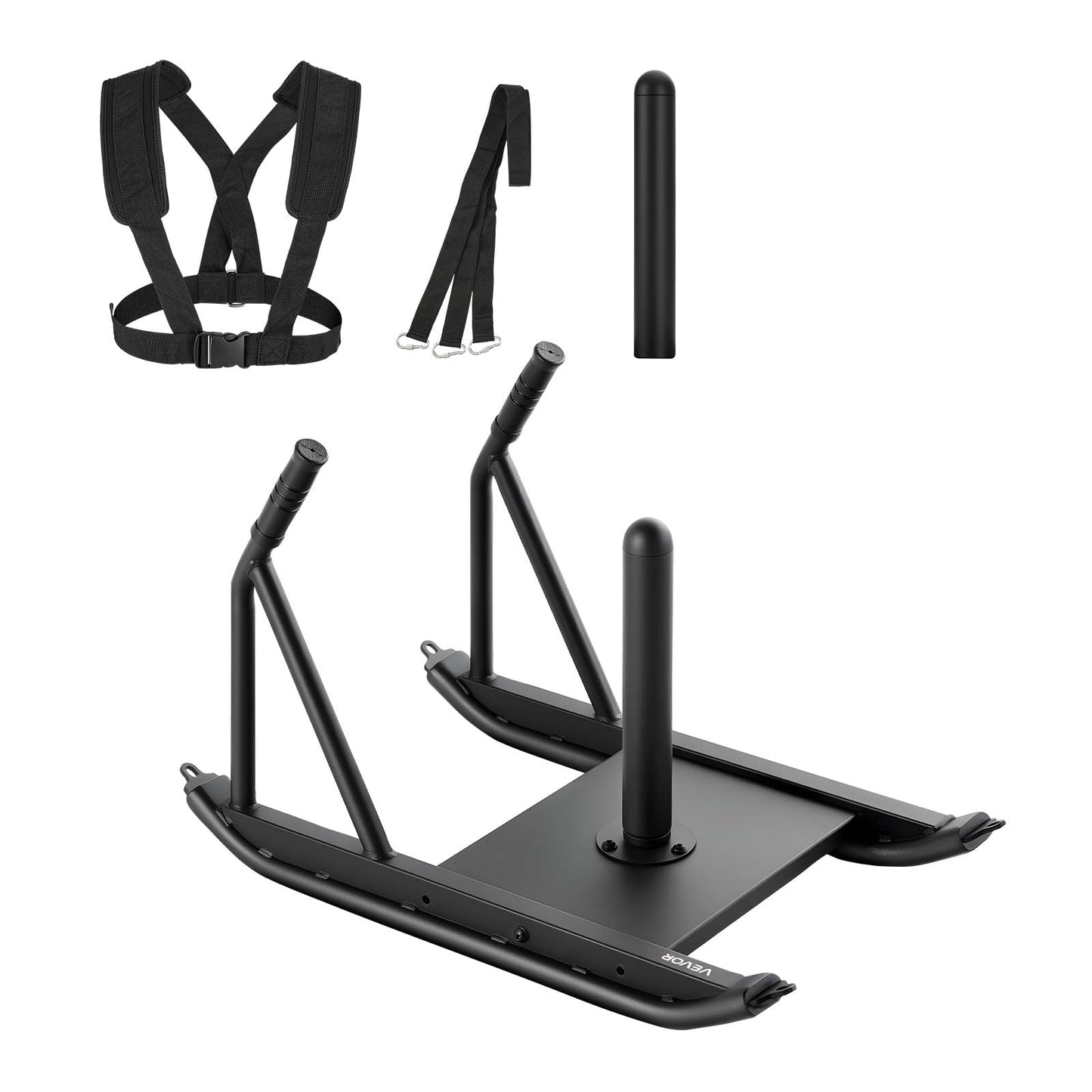 VEVOR Weight Sled, Steel Power Sled, Fitness Strength Training Pull Push Running Sled, Fitness Workout Sled Push Gym Equipment, Speed Improvement, with Handle, Compatible 1/2 in Weight Plates, Black