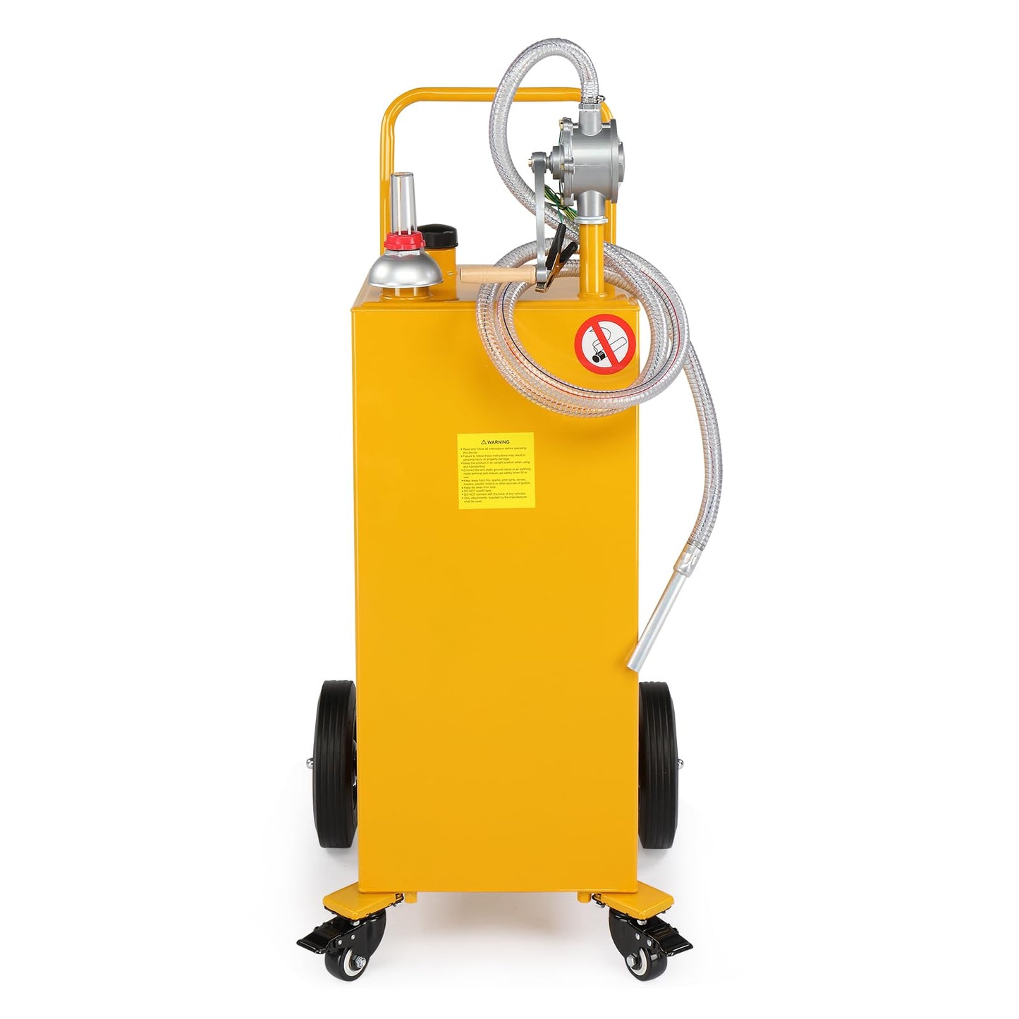 AutoForever 30-Gallon Oil Transfer Fluid Diesel Fuel Storage Tanks Gas Caddy Storage Diesel Kerosene Storage Containers with Rolling Flat-Free Solid Rubber Wheels for Boat, ATV, Car, Motorcycle Yellow