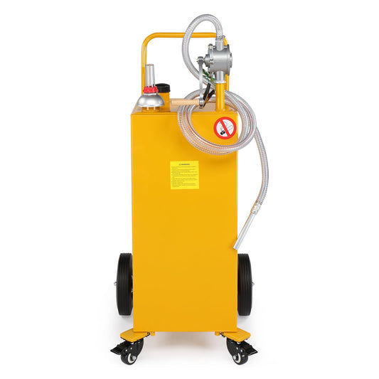 AutoForever 30-Gallon Oil Transfer Fluid Diesel Fuel Storage Tanks Gas Caddy Storage Diesel Kerosene Storage Containers with Rolling Flat-Free Solid Rubber Wheels for Boat, ATV, Car, Motorcycle Yellow