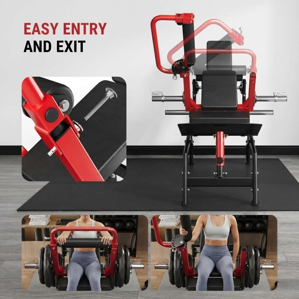 Hip Thrust Machine, 900LBS Capacity Plate-Loaded Glute Bridge Machine with Adjustable Footboard & Safety Bar, Heavy Duty Butt Builder for Home Gym