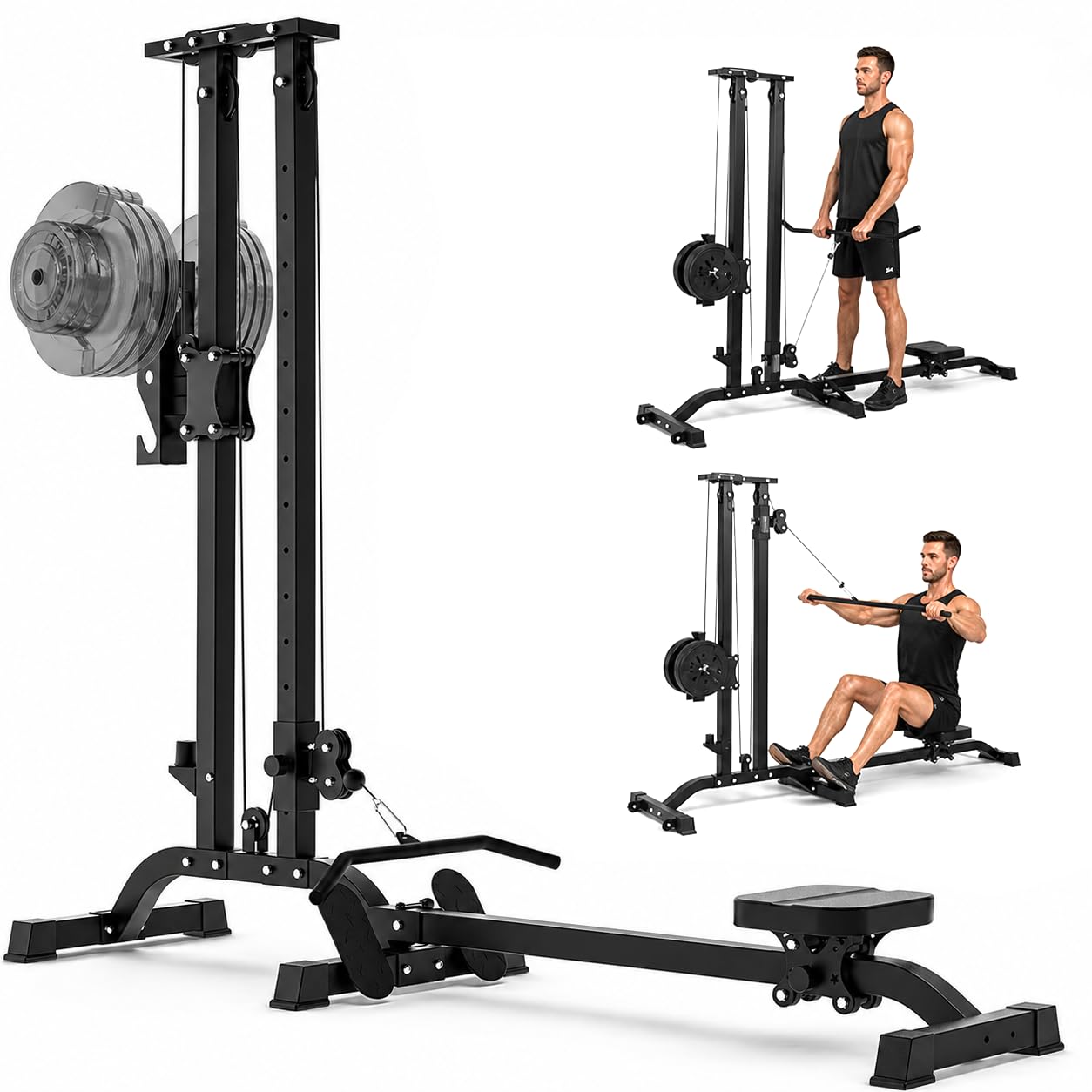 TOUSAINS CR63 Foldable Cable Machine for Home Gym, 330LBS LAT Pulldown & Seated Low Row Machine, Wall Mounted Compact Pulley System, Space Saving Home Gym Equipment, Olympic Plates Compatible