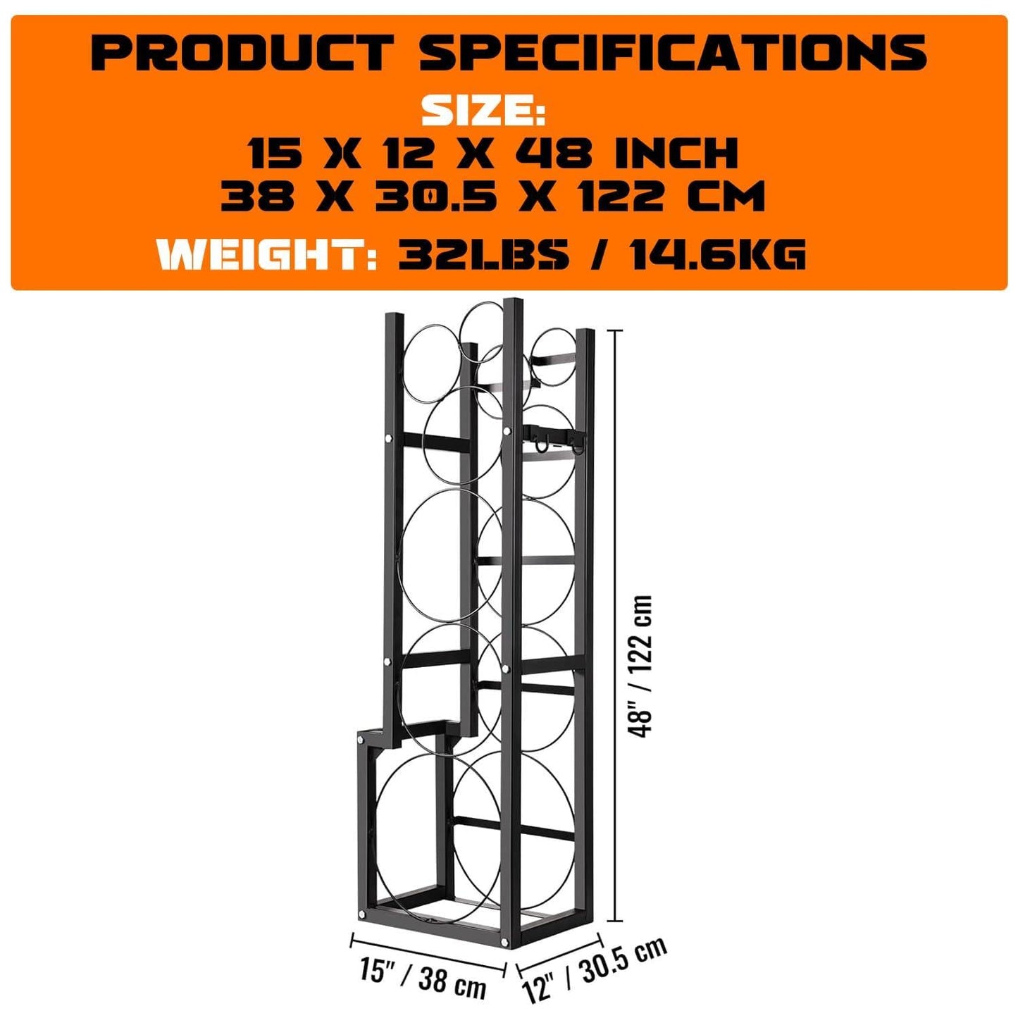Garvee Refrigerant Tank Rack, 6-Tier Steel Freon Tank Holder for 1x50Lbs and 2x30lbs Cylinders, Heavy Duty Gas Bottle Storage Shelving for Work Van & Shop, Fits Oxygen Nitrogen Gases, 15" x 12" x 48"