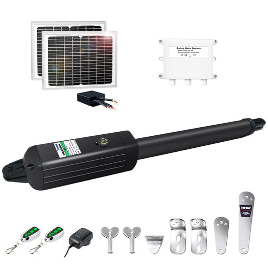 TOPENS A5S Automatic Solar Gate Opener for Medium Duty Single Swing Gates Up to 16ft, Single Swing Gate Operator Battery Powered with Remote Control Kit Gate Motor Solar Panel Included