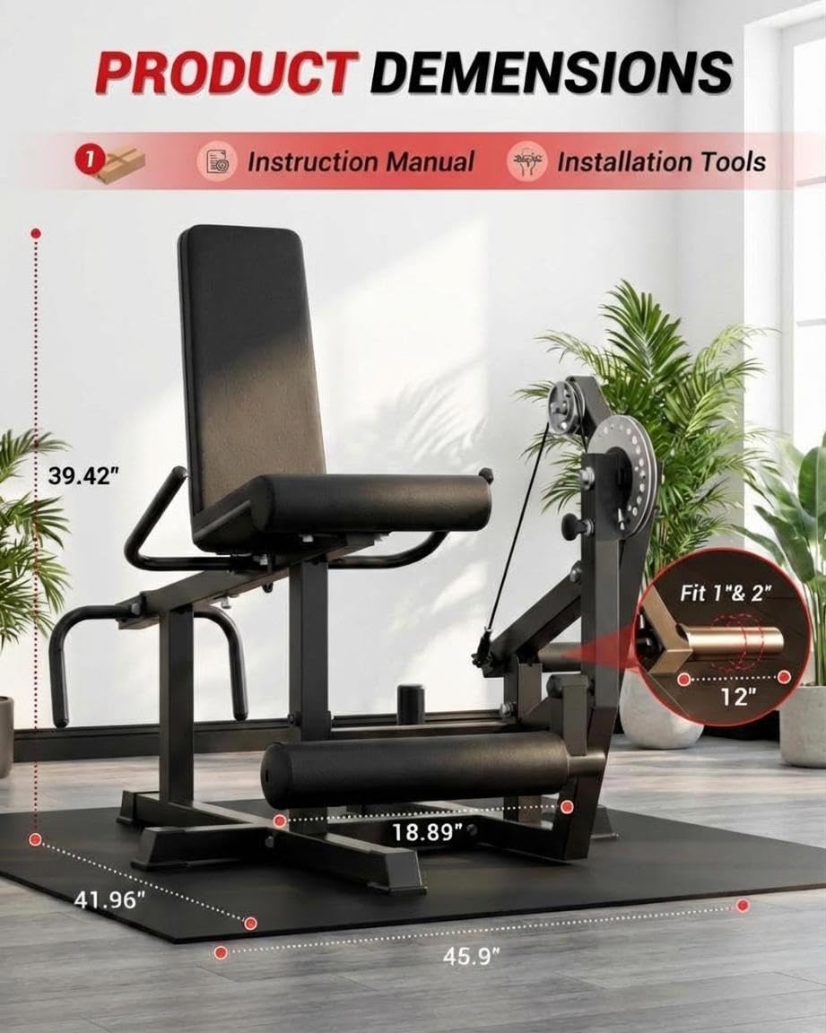 Leg Extension and Curl Machine, 700LBS Adjustable Seated Leg Extension & Lying Leg Curl Machine for Home Gym, Lower Body Workout Equipment Compatible with 1" & 2" Plates, Thigh & Hamstring Trainer