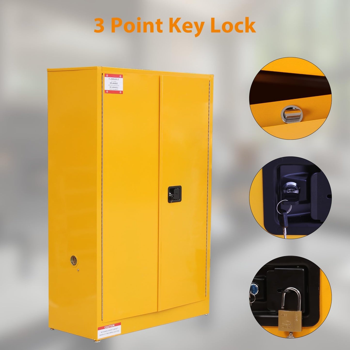 ExploreHorizon 45 Gal Flammable Safety Cabinet, 43" x 18" x 65" Galvanized Steel Flammable Liquid Storage Cabinet with 2 Adjustable Shelves 2 Manual Doors for Industrial Use, Yellow