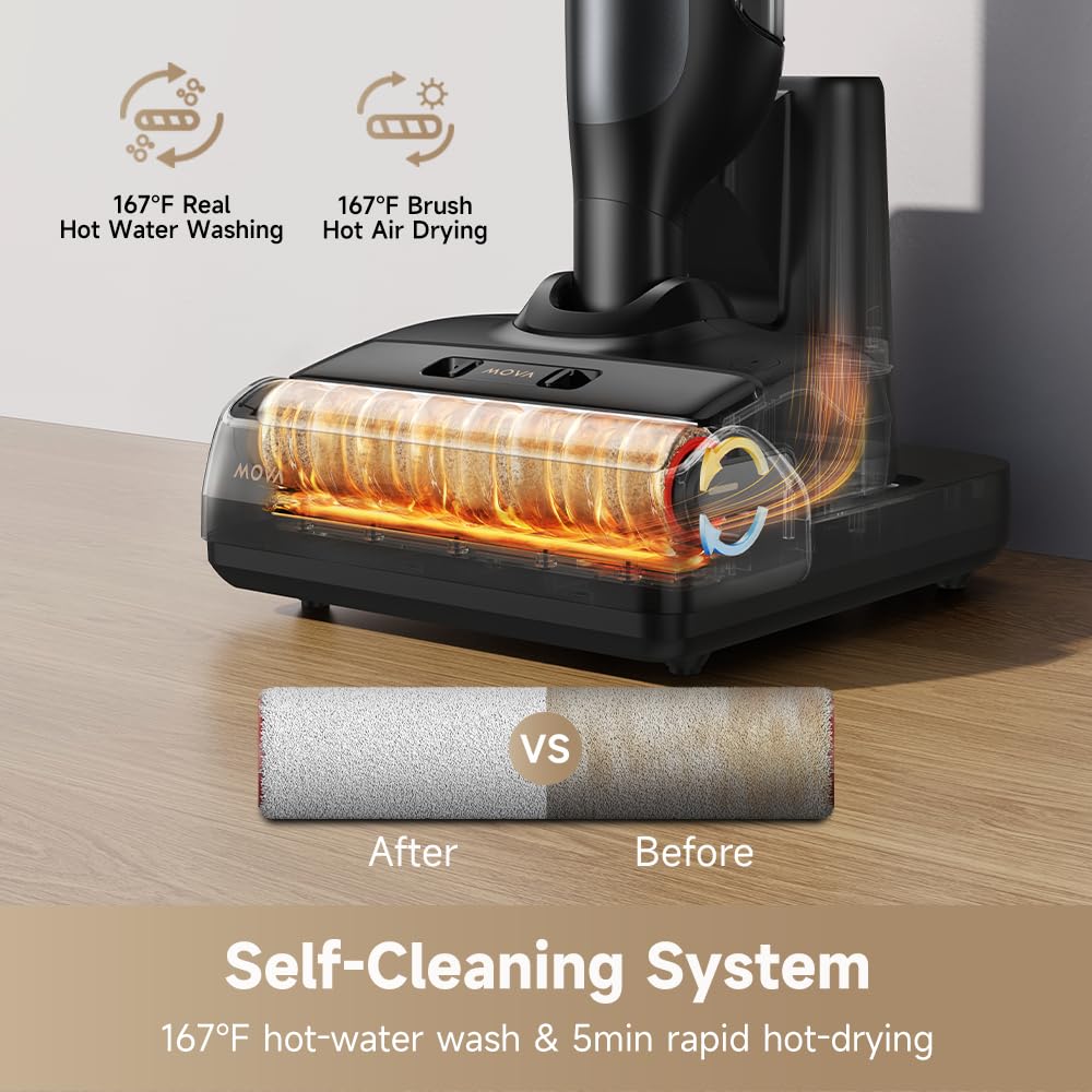 MOVA M10 Cordless Wet Dry Vacuum Cleaner 180° Lie-Flat Smart Vacuum Mop All in One for Hard Floor, 167°F Flashdry Self-Cleaning, Zero inch Dual-Edge Cleaning, 18000Pa Suction, Zero-Tangle for Pet Hair