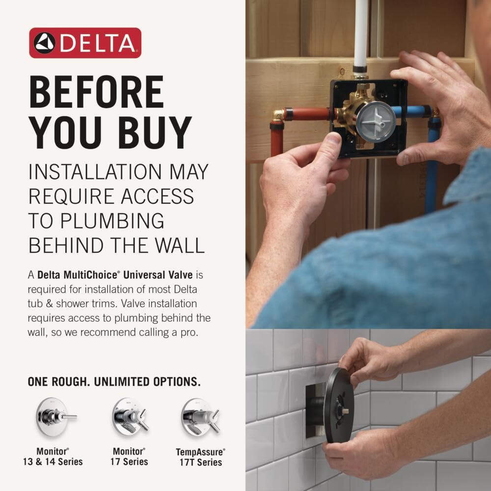 Delta Faucet Trinsic 14 Series Single-Function Shower Trim Kit with Single-Spray H2Okinetic Shower Head, Chrome T14259 (Valve Not Included)