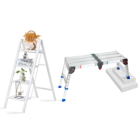 LEADALLWAY Portable Work Platform Height Adjustment and Lightweight 4 Step Closet Step Ladder