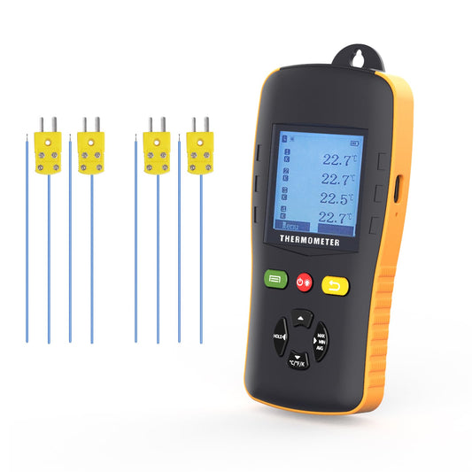 Tzone K Type Thermocouple Thermometer Data Logger USB, Digital Temperature Data Logger with Probe 4 Channels High Temp Recorder 49920 Recordings, TC604 Thermocouple Reader with Auto Report Sound Alarm
