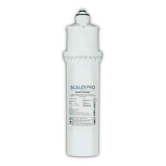 ScaleX Pro Game Changer 12” Hard Water Scale Prevention Filter – Salt-Free NAC Technology Prevents Scale Up to 26 Grains, Removes Chlorine & Other Common Municipal Water Chemicals, 6,000 Gallons