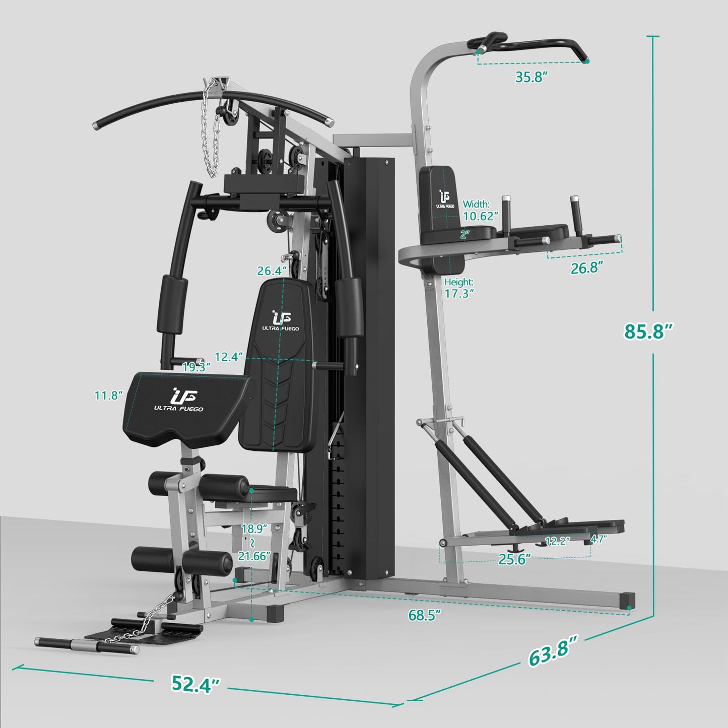 ULTRA FUEGO Multifunctional Home Gym Equipment Workout Station with Pulley System, Arm, and Leg Developer for Full Body Training (1186L Black Home Gym Station with Power Tower)