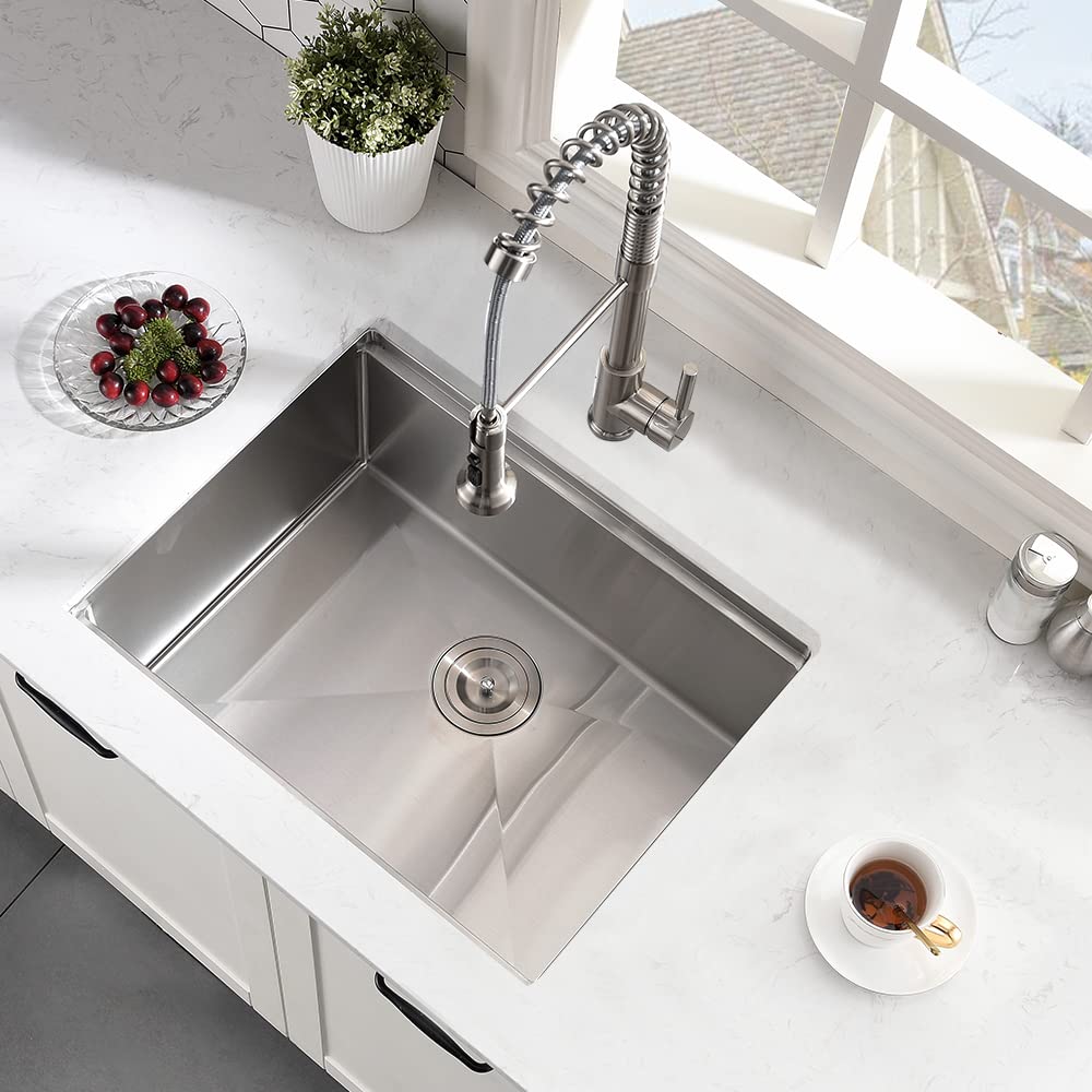 24 Inch Undermount Kitchen Sink, BoomHoze 24 x 19 Inch Sink Kitchen 16 Gauge Stainless Steel Workstation Undermount Single Bowl Outdoor
