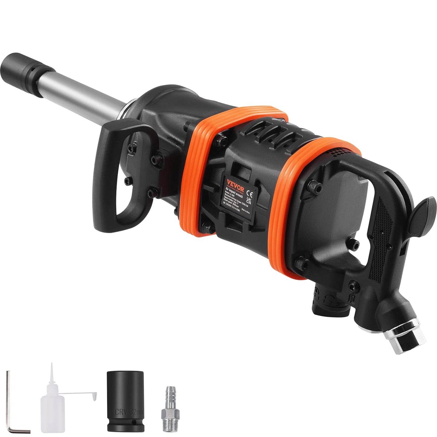 VEVOR 1 Inch Air Impact Wrench, Up to 5175 ft-lbs Beast Reverse Torque Output Pneumatic Impact w/ 8 Inch Anvil for Heavy Duty Machinery/Semi-Truck/Bus