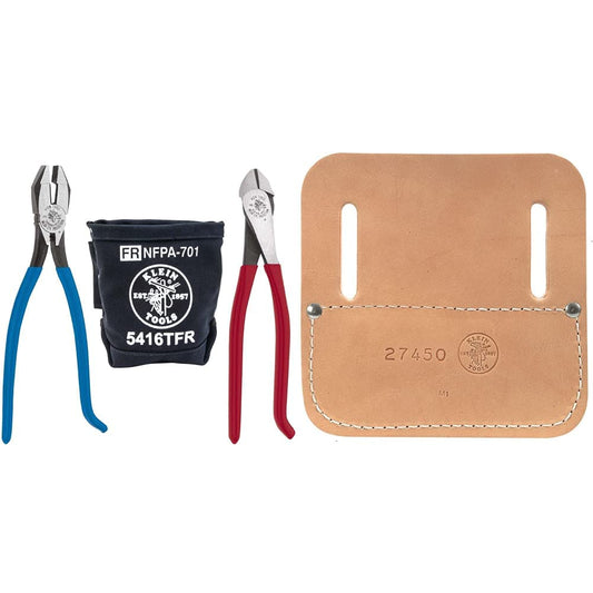 Klein Tools Pliers Kit with Tie Wire Reel Pad | Ironworker's Diagonal Cutting Pliers, Heavy Duty Side Cutters and Flame Resistant Canvas Tool Bag