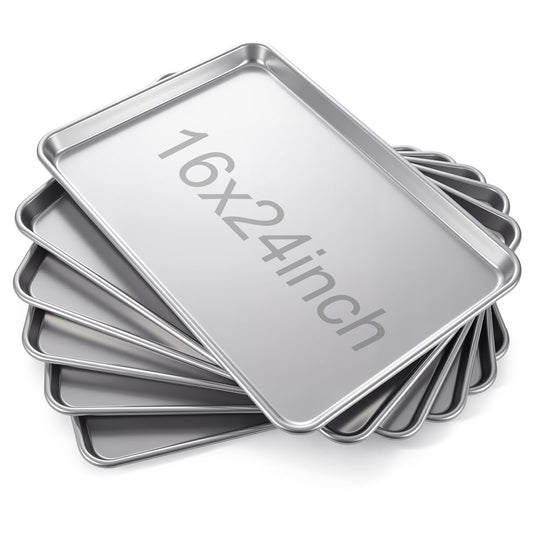 CraftyDream 6 Pack 24 × 16 Inch Baking Sheet Pan Set Commercial Full Size Grade Aluminum Coated Aluminum Cookie Pans for Large Ovens Refrigerators Bakeries Hotels Restaurants