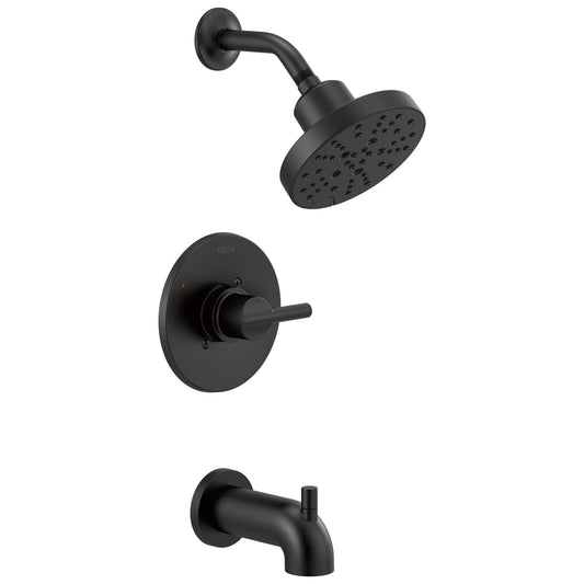 Delta Nicoli 14 Series H2Okinetic Bathtub and Shower Faucet Set, Matte Black Shower Head and Handle Set, Valve Trim Kit, Matte Black 144749-BL (Valve Included)