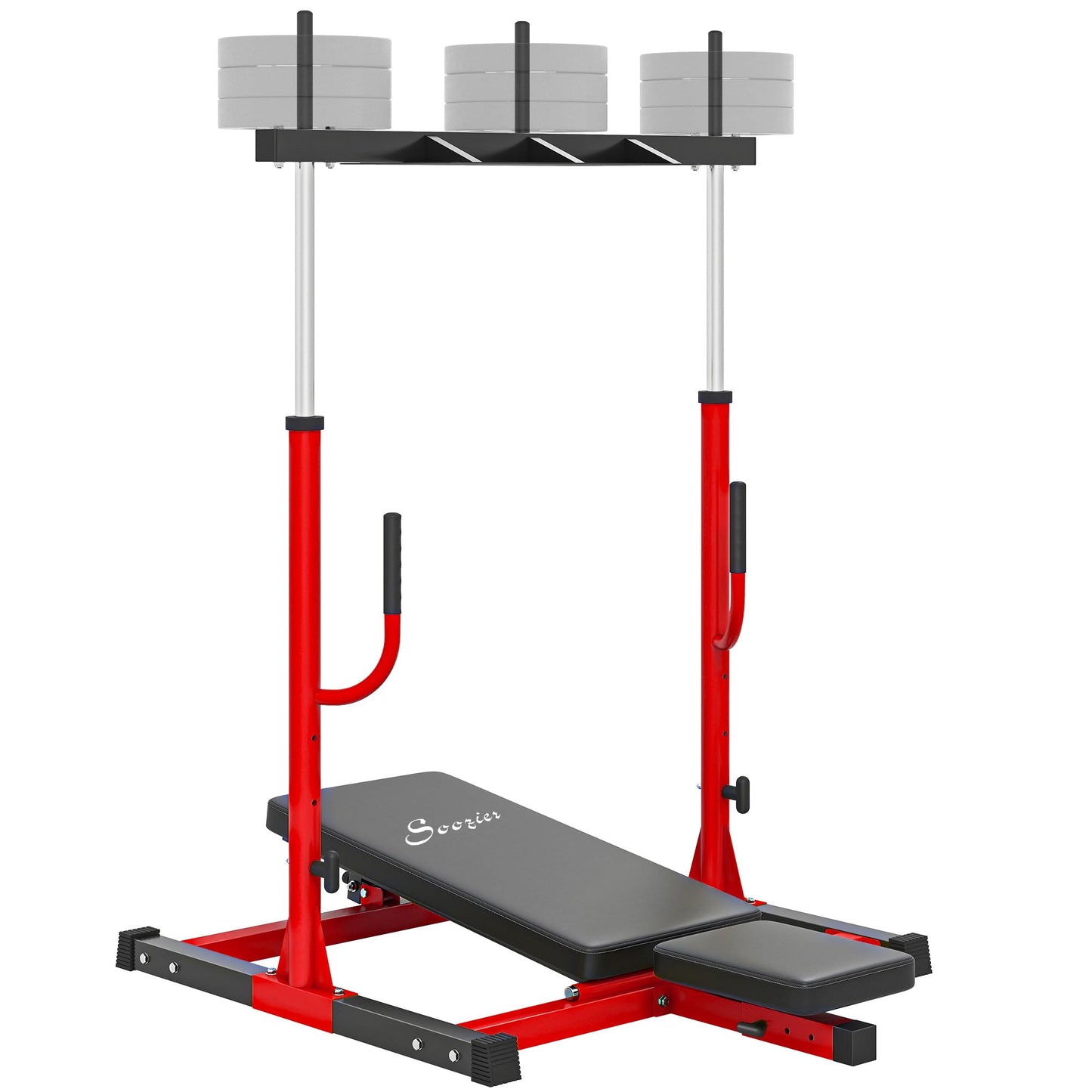 Soozier Vertical Leg Press Machine, 660LBS Capacity, Leg Strength Training Machine with Adjustable Leg, Back, and Head Positions for Home Gym, 1 inch Standard Plate Compatible, Red
