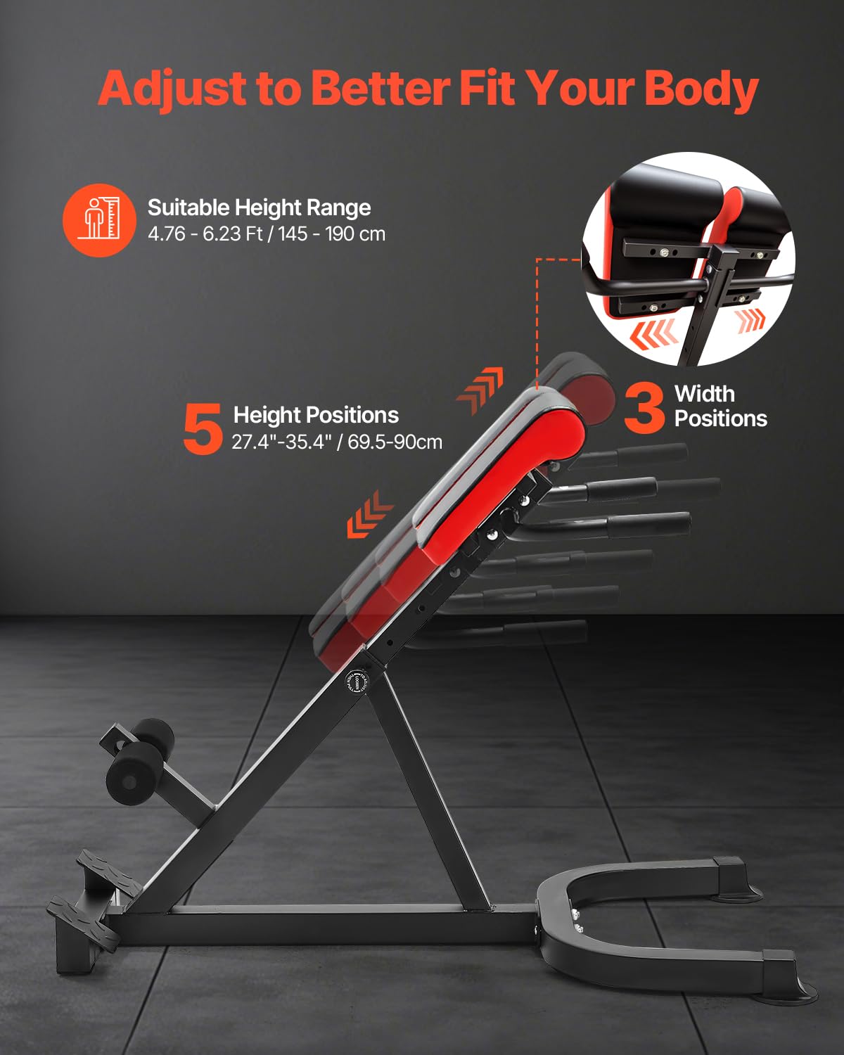 VEVOR Roman Chair Hyperextension Bench, 300 lbs Adjustable Extension Machine, Multi-Function Exercise Equipment for Glute, Hamstring, Lower Back, and Ab Workout, Fitness Weight Bench for Home Gym