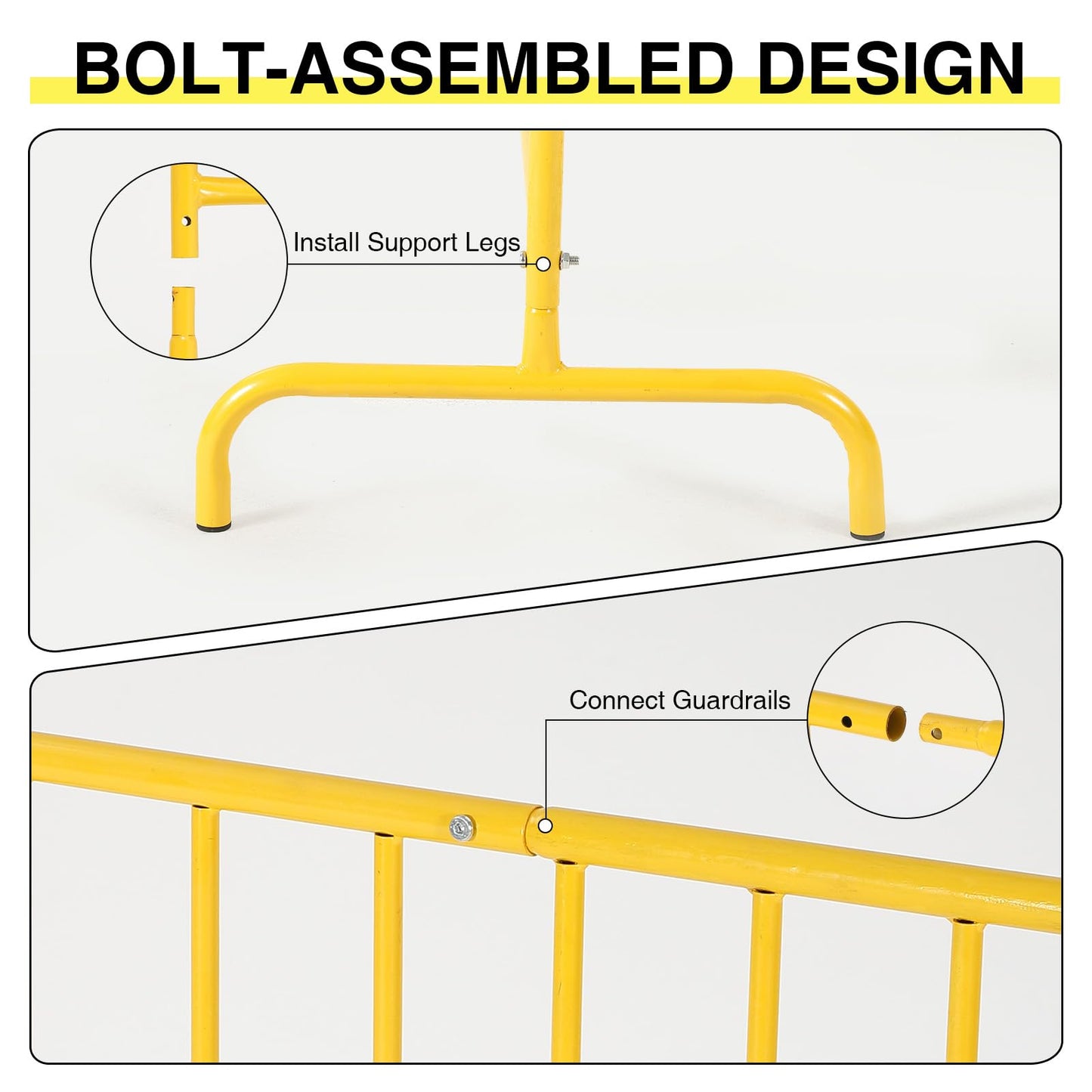 6.5FT Heavy Duty Galvanized Steel Interlinked Safety Barricade – Removable Feet, Portable, Weather Resistant Barrier for Crowd Control, Events, Construction, Facility Security