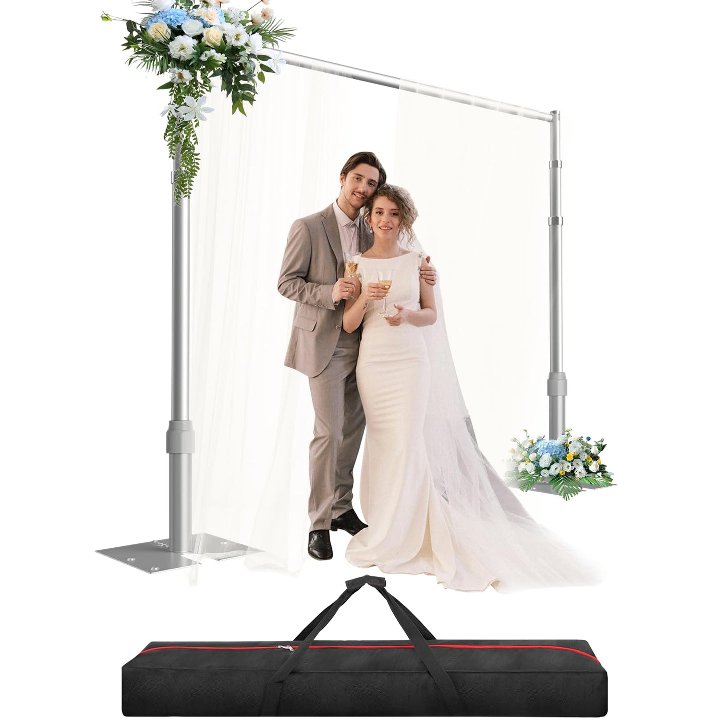 GLOSHOOTING Pipe and Drape Backdrop Stand Kit, Heavy Duty Backdrop Stand 8.9ftx10ft, Adjustable Background Stand for Photography, Wedding, Party, Events Decoration