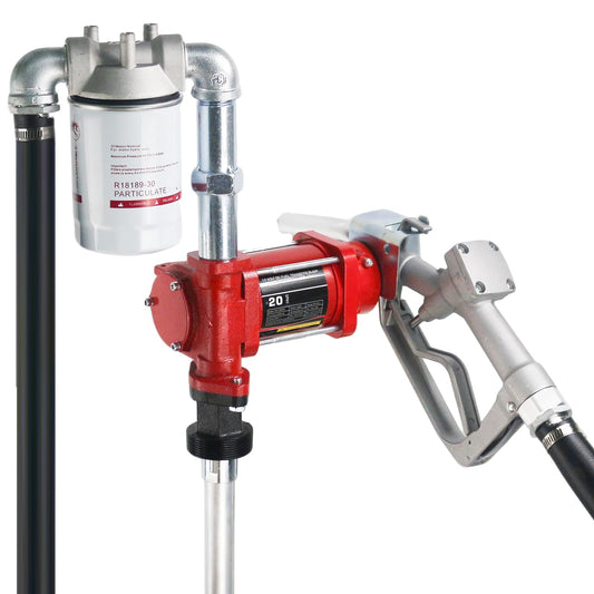 12V DC 20GPM Fuel Transfer Pump with Manual Nozzle & Hose Kit for Gasoline Diesel with Particulate Filter Red