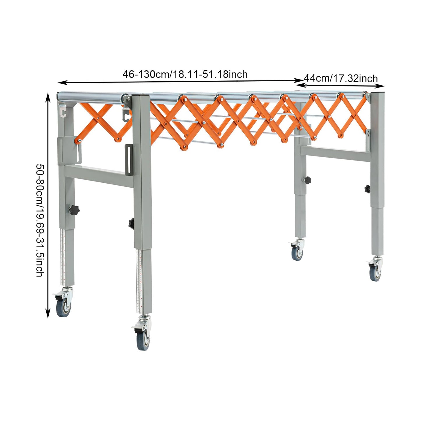 Adjustable Conveyor Roller Stand, Expandable Gravity Conveyor on Wheels Infeed/Outfeed Support Roller Turning Conveyors Belt with 2 Hooks for Warehouse Factory Various Conveying