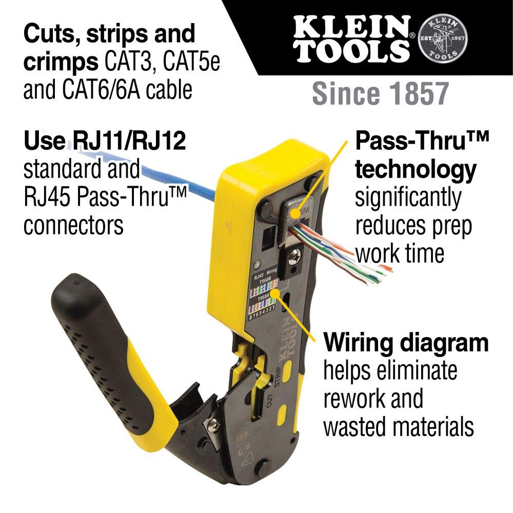 Klein Tools Cable Installation Tool Set with Crimper, Tester, Snips, Punchdown Tool, and Case (6 Pieces)