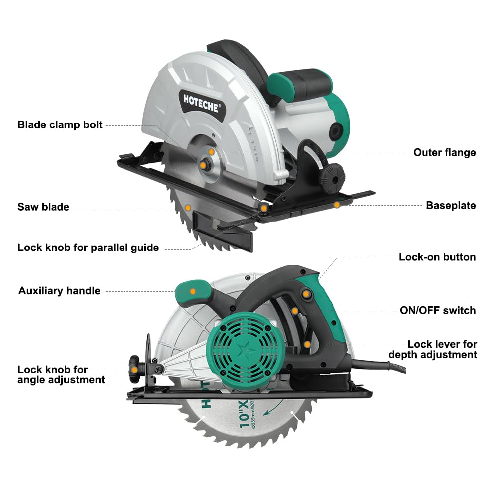 Hoteche 10-Inch Compact Portable Table Saw with Saw Blade for Desktop Use
