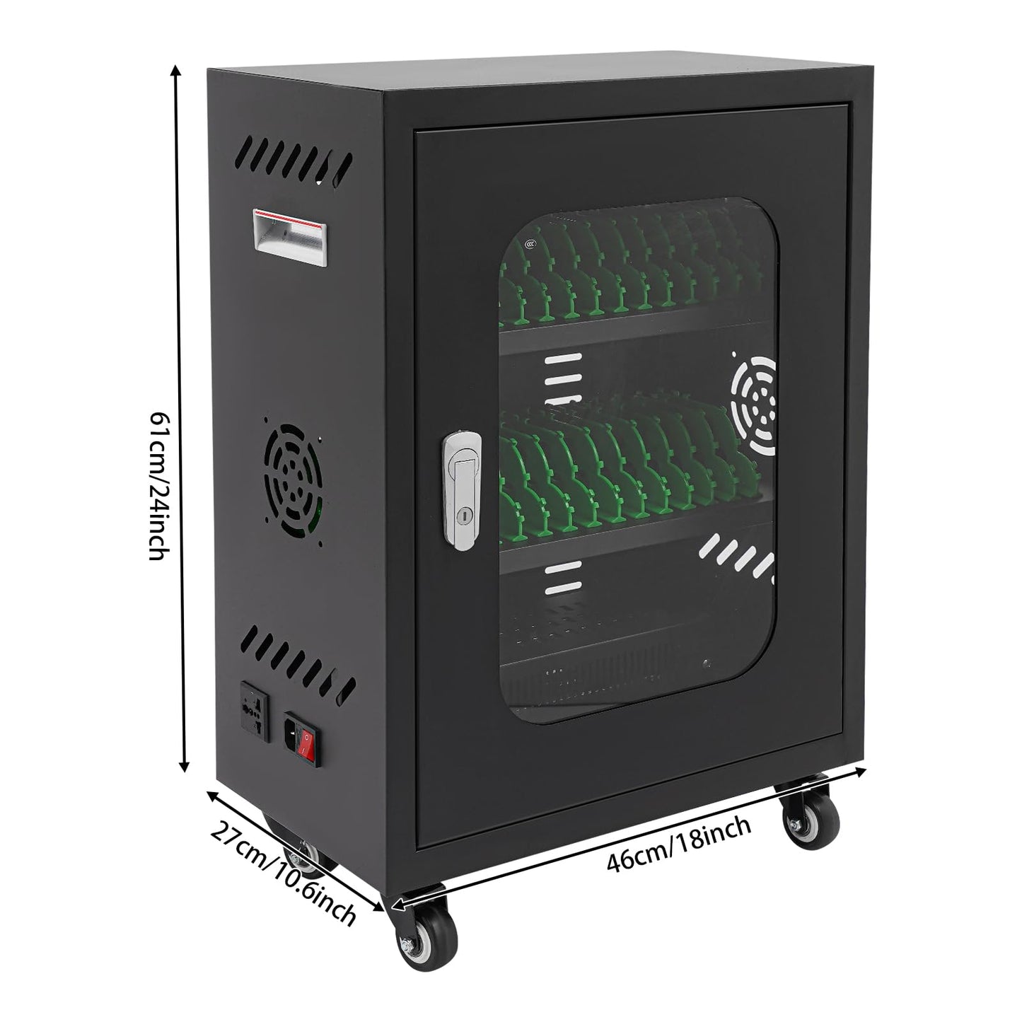 Mobile Charging Cart with Brake Wheels, 30 Unit Device Charging Station, Laptop and Mobile Device Organizer, Surge Protection, Mobile Charging Cabinet for Classroom or Office (Black)