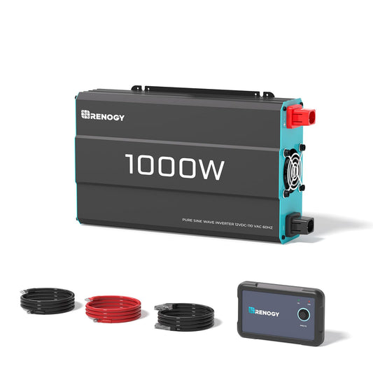 RENOGY REGO 1000W Pure Sine Wave Power Inverter, 12V DC to 120V AC, 2000W Peak Power, 16.4FT Remote Controller, Solar/Car/RV Inverter for Emergency Backup, Off-Grid Living, Camping, Truck, Outdoor
