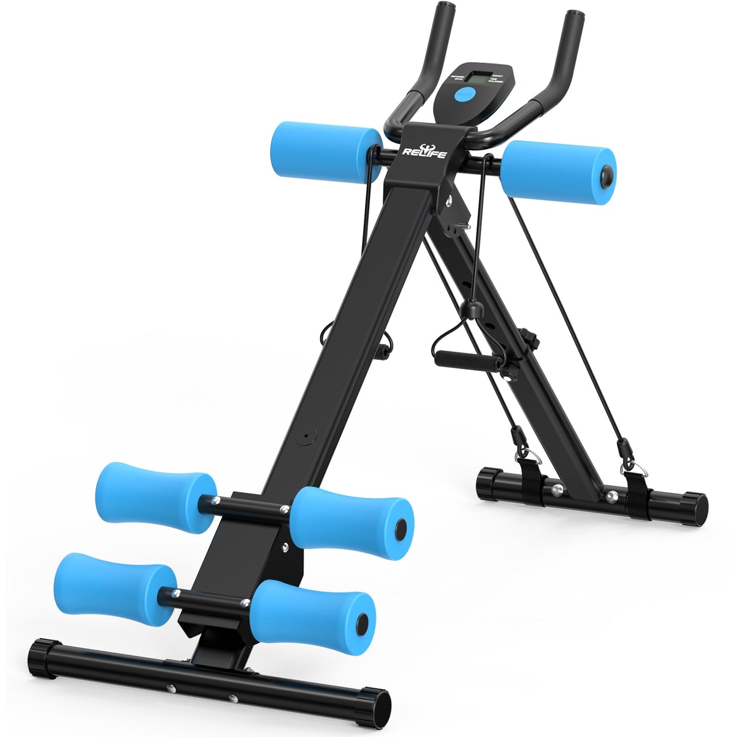 RELIFE REBUILD YOUR LIFE AB Workout Machine Adjustable Ab Trainer Foldable Ab Cruncher Strength Training Equipment for Home Gym Blue 440 LBS Blue