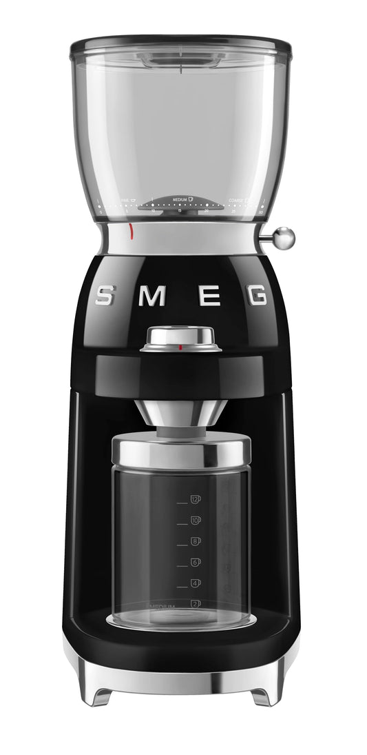 SMEG CGF11 Retro-Style Coffee Grinder – Burr Mill with 30 Grind Settings, Stainless Steel Conical Burrs, Removable Hopper – Precision Countertop Grinder for Espresso, Drip, French Press-Black