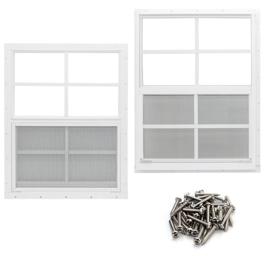 NeatiEase 2 Pack Shed Window, 24" x 36" Flush Mount Window with Tempered Glass and Fiberglass Screen for Shed, Chicken Coop, Playhouse, Household, Garage