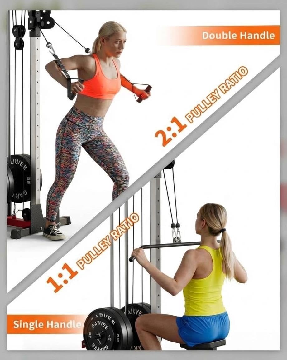 LAT Pulldown Machine 3 in 1 LAT Row Cable Machine Home Gym LAT Tower with Leg Hold Down Attachment and More Handle Replacement Fitness Exercise Upper Body Workout Strength Training Machine, Red