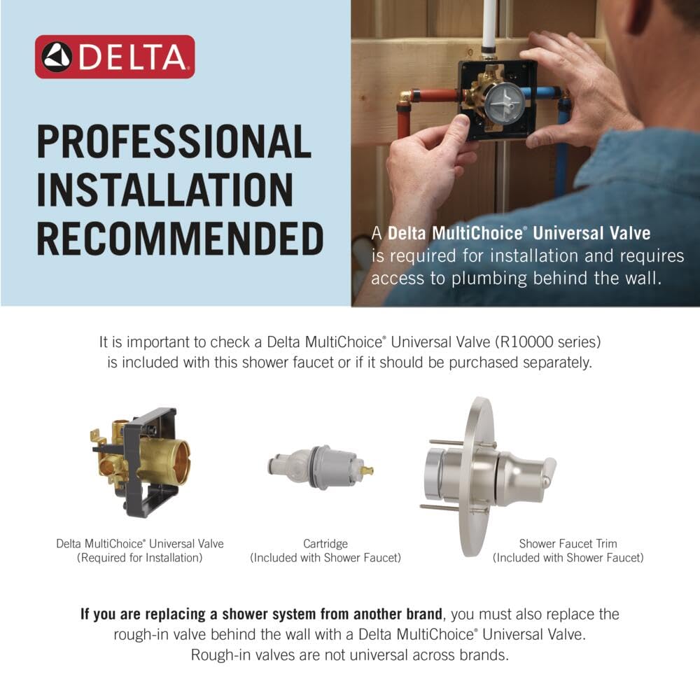 Delta Modern 14 Series Round Rain Shower Faucet Set, Brushed Gold Shower Head and Handle Set, Valve Trim Kit, Champagne Bronze T14269-CZ-PP (Valve Not Included)