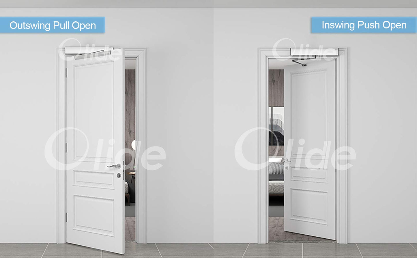 Olideauto Wireless Push Open Commercial Hospital/Home/Office/Shopping Mall Swing Door Opener for Max Door Weight 264lbs with Wireless Slimline Push Buttons