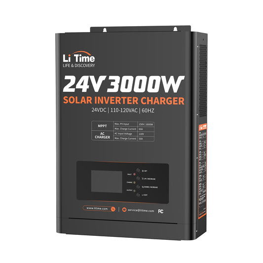 LiTime Solar Inverter Charger, 3000W DC 24V to AC 120V Pure Sine Wave Inverter with 60A MPPT Charge Controller, 50A AC Battery Charger, Uninterrupted Power Supply (UPS), RS485 Communication