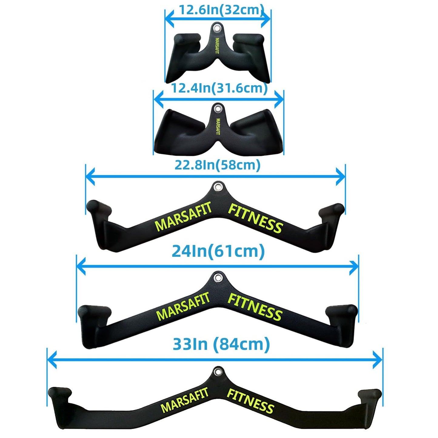 MARSAFIT Home Gym Fitness Rowing T-bar V-bar Pulley Cable Machine Attachment, Bicep Curl Tricep LAT pulldown Bar Back Strength Training Handle Grips LAT Pull Down Bar for Seat Row Workout (5PCS)