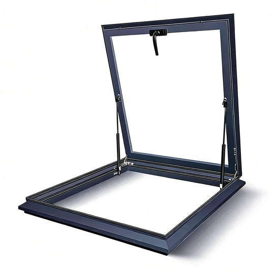 Skylight Roof Window 19.6 Inch, Aluminum Frame Venting Skylight with Double Tempered Glass, Manual Opening Roof Window for Attic Balcony Roof Ventilation(LxW 19.6x19.6in)