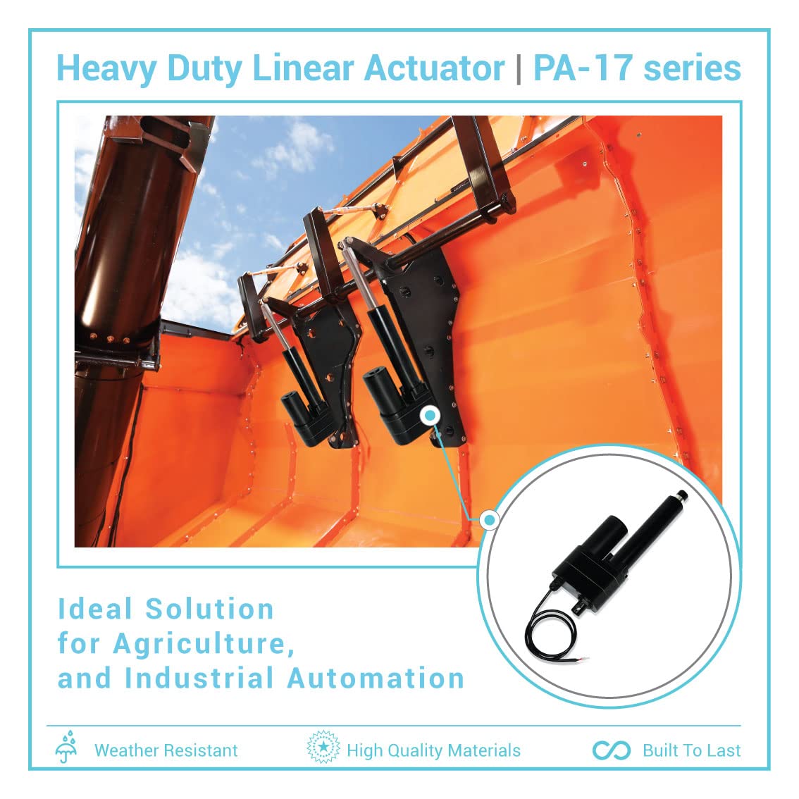 Progressive Automations 12V High Force Linear Actuator - 14 inches Stroke, 850 lbs Force, Industrial, Heavy Duty Linear Actuator with IP65 Protection for Agriculture Automotive Industry, PA-17