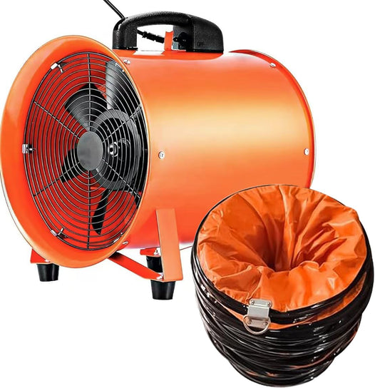 12-Inch Industrial Blower Fan, High-Powered 3200 CFM Portable Blower/Exhaust Fan with 27ft Flexible Hose, 15ft Cable/Plug, Heavy-Duty Exhaust Fan for Construction, Workshops All-copper wire motors