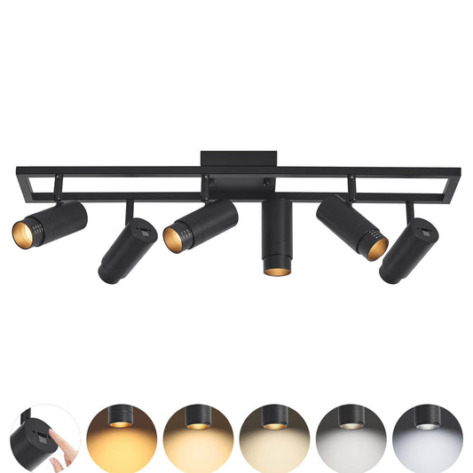 AIBISOD Zoomable 5-Color LED Track Lighting Kit, 6-Light Dimmable Ceiling Spotlights, 15°-60° Black Modern Track Light Fixture with Flexible Rotatable Heads for Kitchen, Living Room, Bedroom