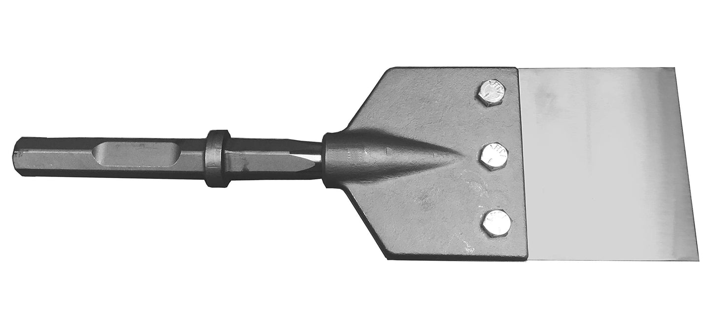 HEAVY DUTY- Floor Scraper System, 1-1/8-Inch Hex Notch Shank 6" Wide 2mm Thick Stainless Steel Blade - Champion Chisel/Works great with Demolition Hammer Carts