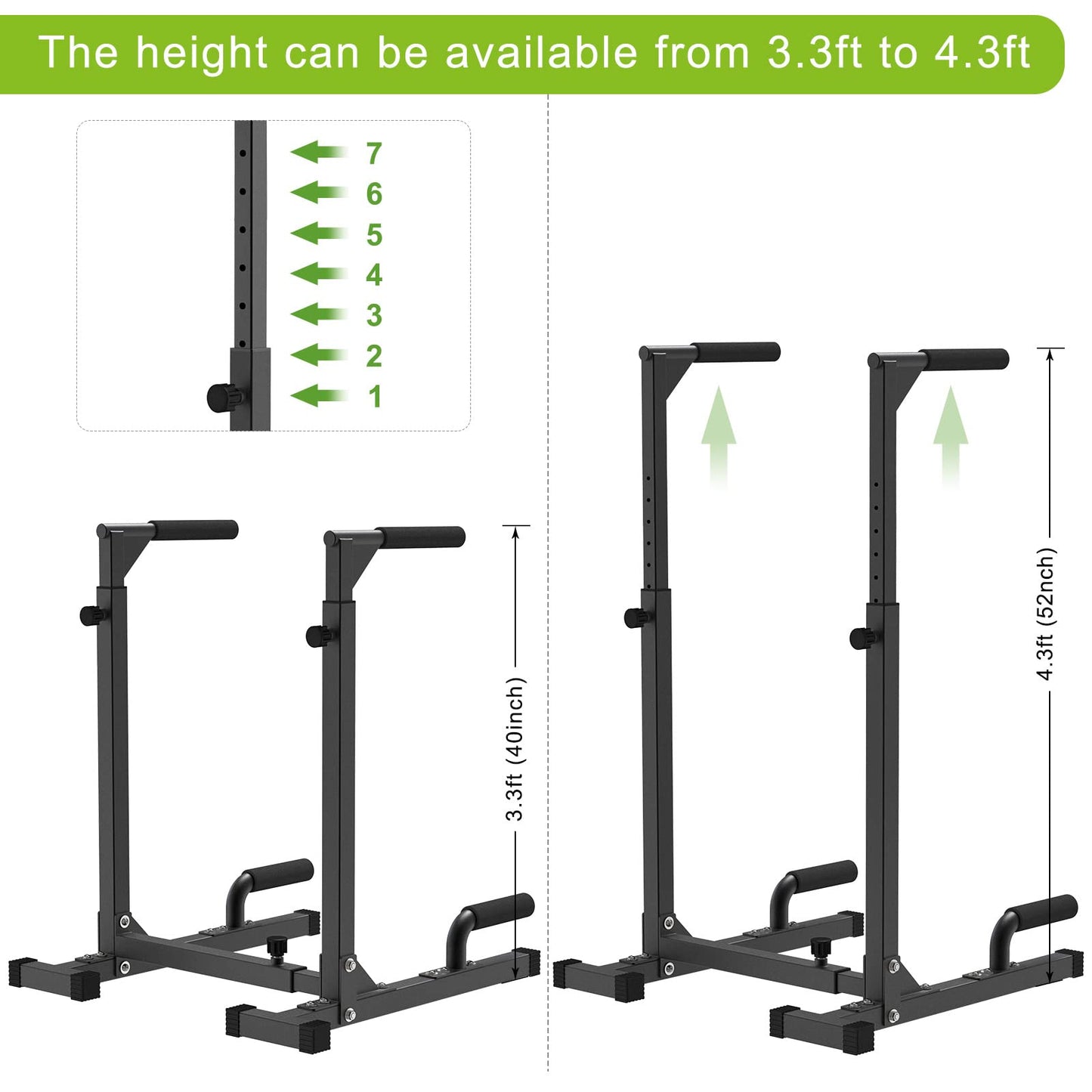 SELEWARE Heavy Duty Dip Bar, Adjustable Width & Height Dip Station Home Gym Fitness Equipment, 1000lbs Capacity, Multifunctional Strength Training Dip Stand W/Push Up Bar for Tricep Dips L-Sits