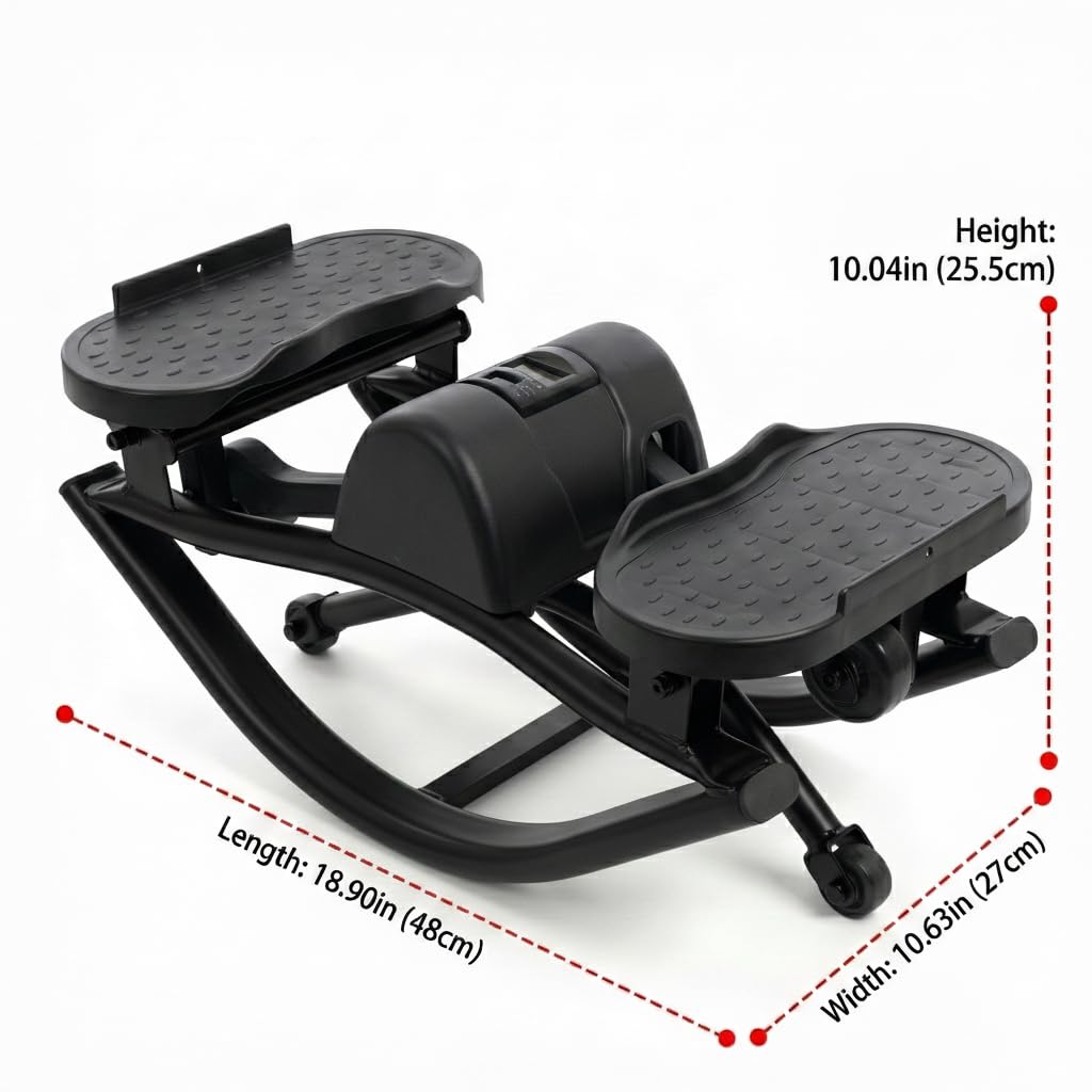 LAMOR Rock Stepper, Side to Side Lateral Rocking Fitness Stepper for Home & Office Workout, Compact Mini Step Machine with Resistance Bands & Anti-Slip Mat, 250 LBS Capacity (Black)