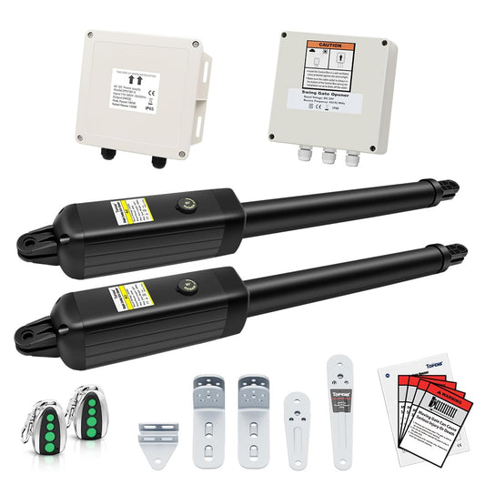 TOPENS PW302 Dual Swing Gate Opener Light Duty Automatic Gate Motor for Double Swing Gates Up to 12ft per Arm, Electric Driveway Gate Operator AC Powered with Remote Control Kit Solar Compatible