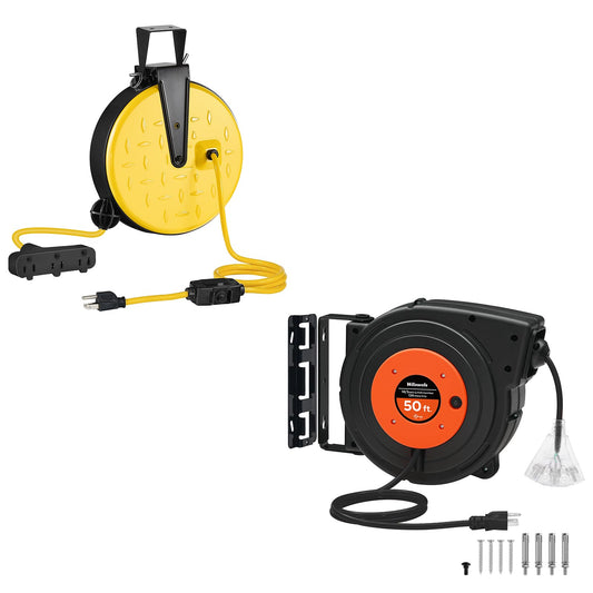 WILAWELS 30Ft & 50 Ft Retractable Extension Cord Reels Bundle, for Garage and Shop, UL Listed, B30CR06-B50CR06