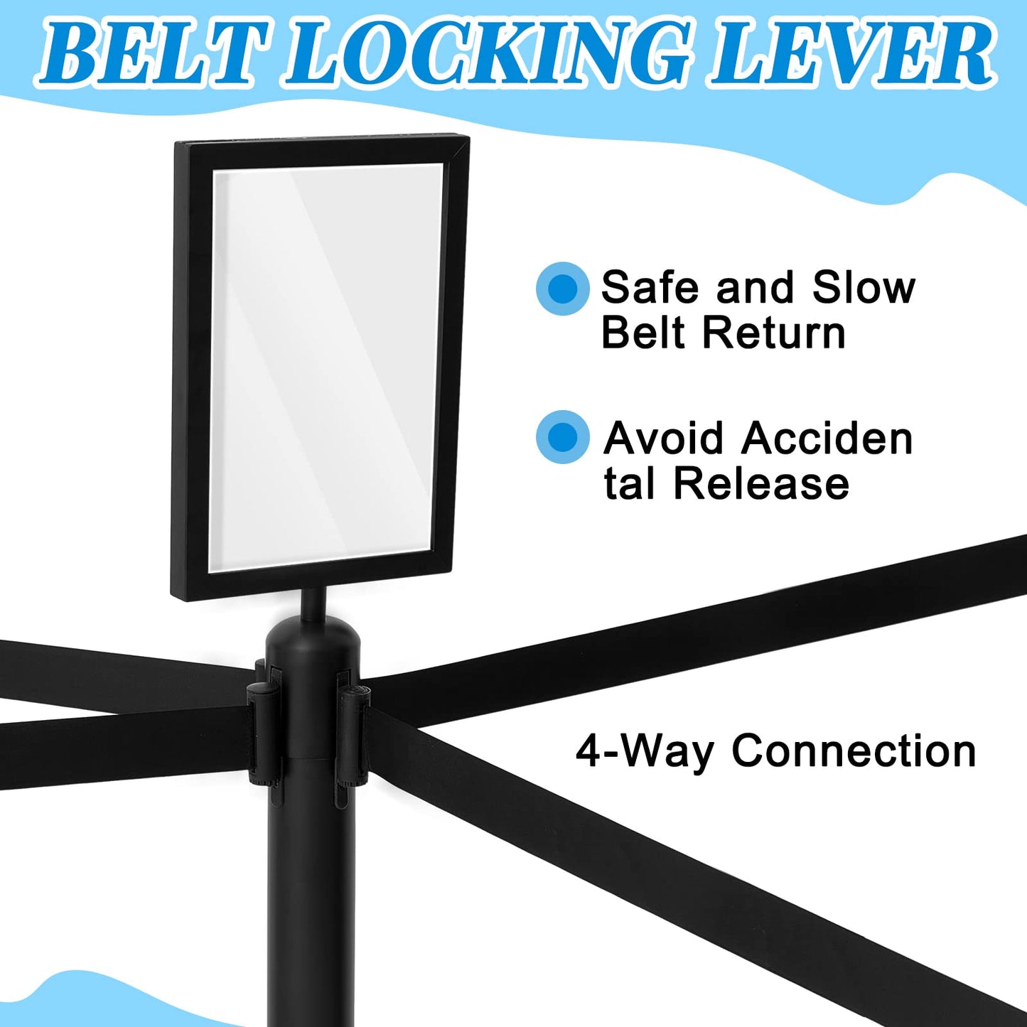Geelin 6 Pack Heavy Duty Crowd Control Stanchions Stanchion Set with Safety Barrier Post with Retractable Belt and Sign Holder Crowd Control Barrier (9.8ft,Black)