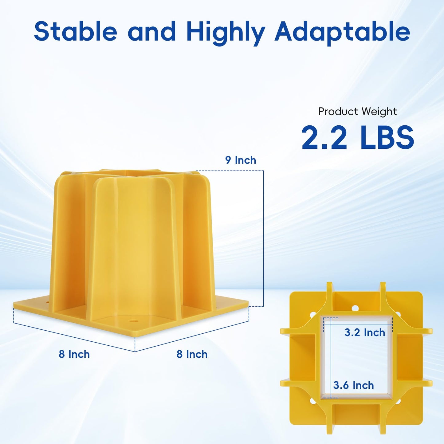 12-Pack Yellow Guardrail Base Boot with Toe Board Slot, Reusable Fall Protection Base for Scaffolding, Temporary Guardrail Systems for Residential and Commercial Construction